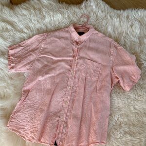 Men's UnTUCKit Wrinkle-Resistant Linen Short-Sleeve Cameron Shirt orange & white